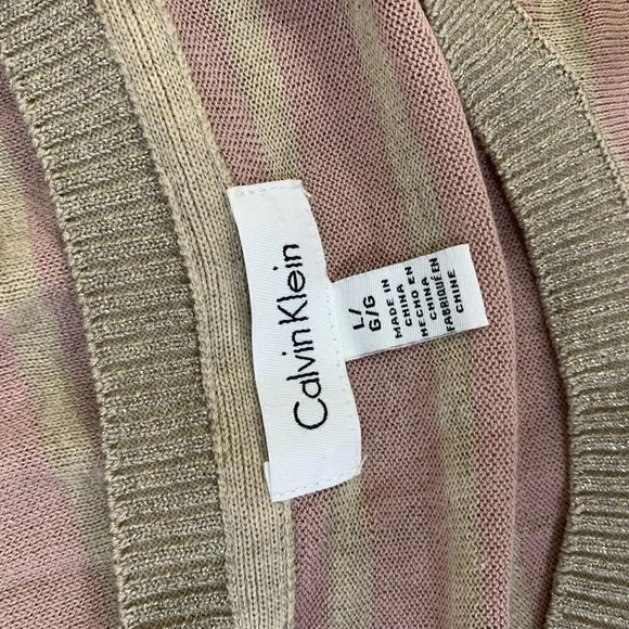 Calvin Klein Striped Sweater Pink Sparkle 3/4 Sleeve Cotton Blend Large - Picture 8 of 8